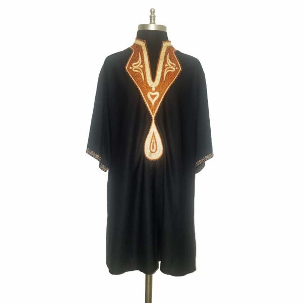Vtg 70s Black Metallic Embroidered Tunic Top L/XL